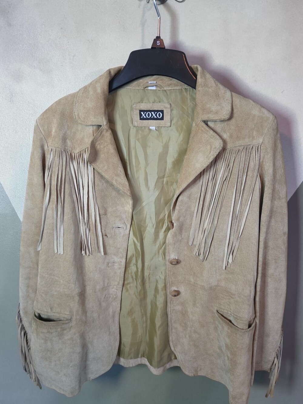 XOXO Beige Suede Fringe Field Jacket